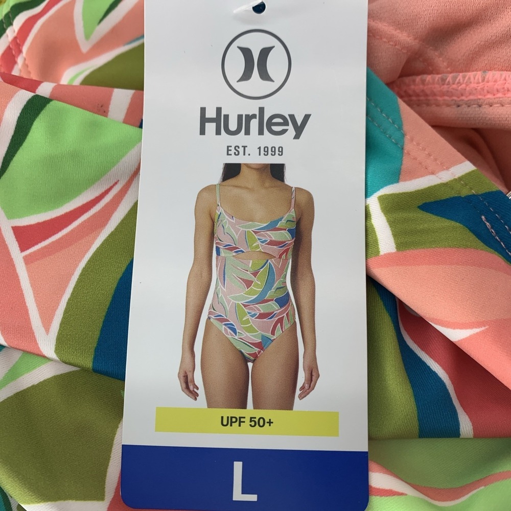 New With Tags Hurley  Women's One piece Swimsuit UPF 50+ Tropical Leaf Large